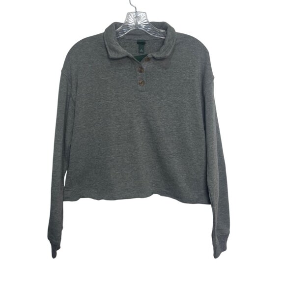 Wild Fable Cropped Collared Long Sleeve Polo Shirt Womens Small Heather Gray New - Picture 2 of 10